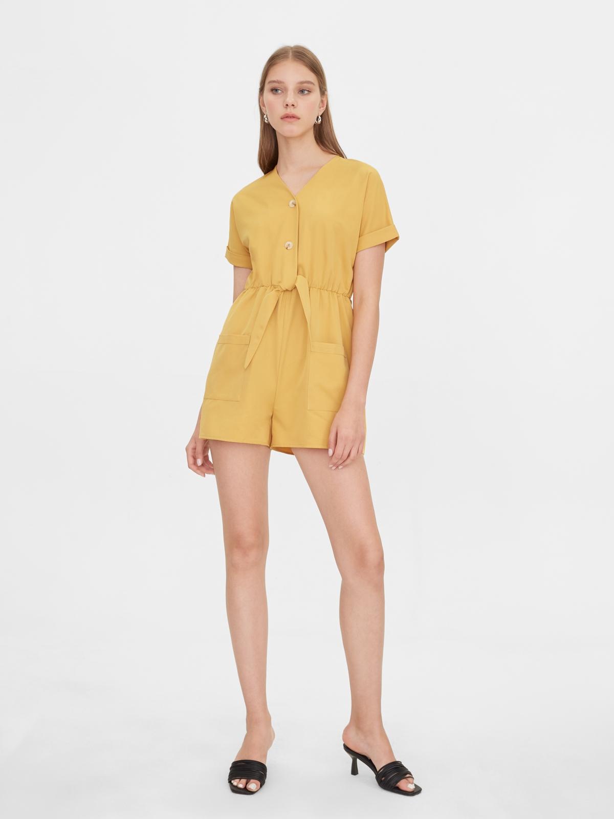 Tied Waist Romper - Yellow
