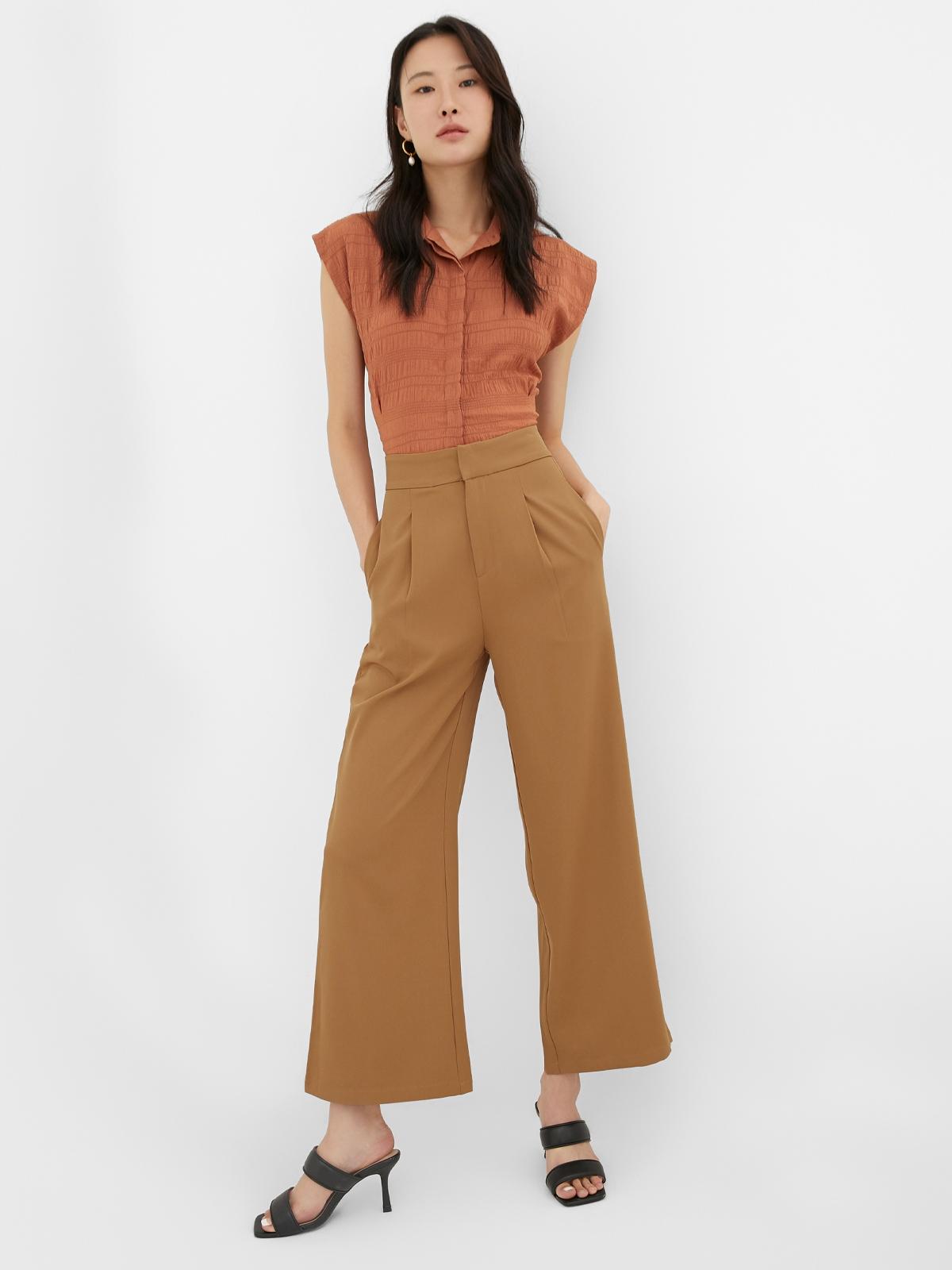 Wide Leg Pleated Pants - Brown
