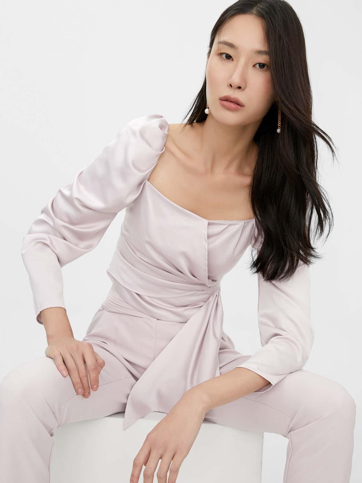 Gathered Front Long Sleeve Top - Pink