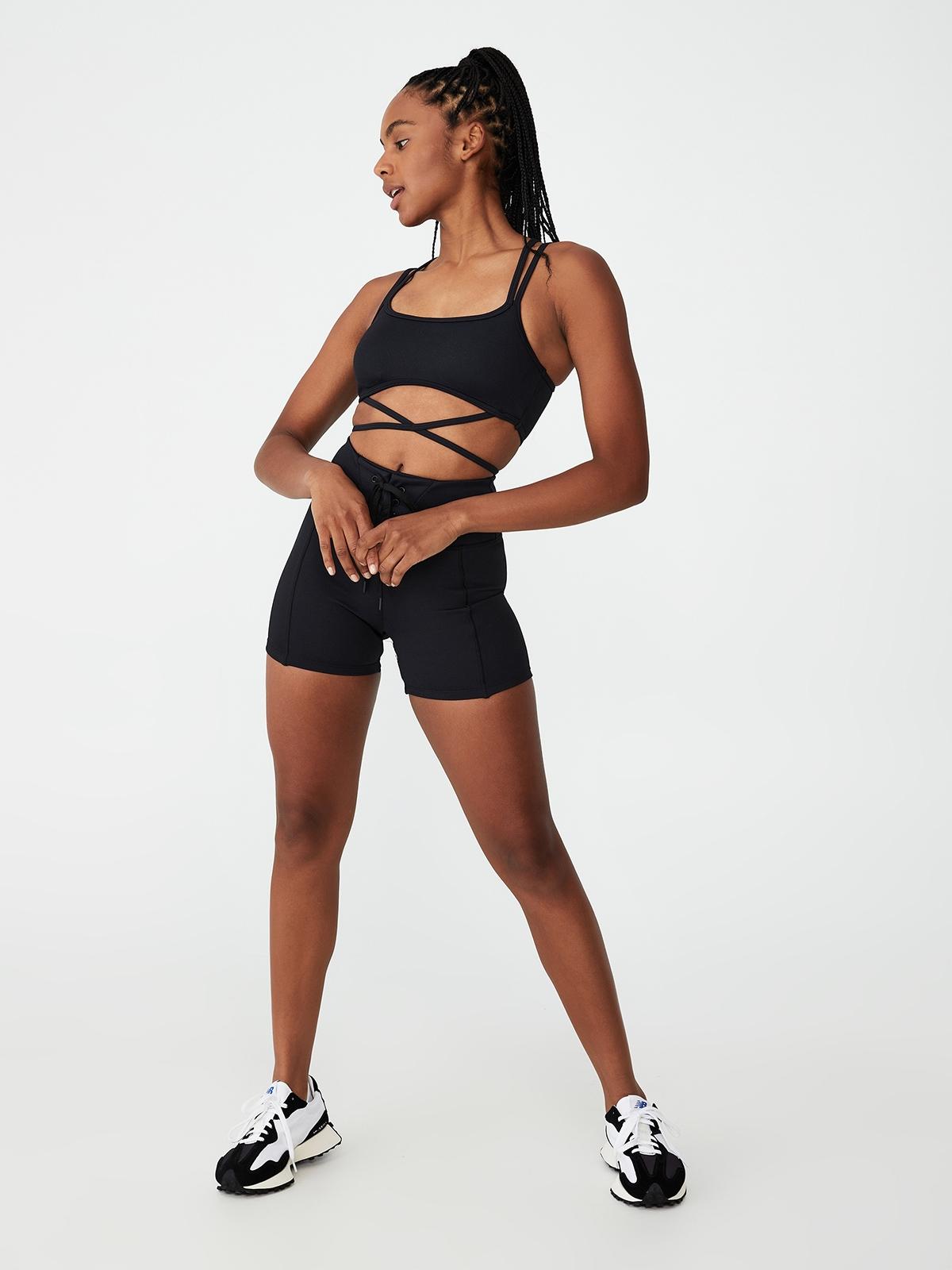 Rib Criss Cross Crop Top - Black