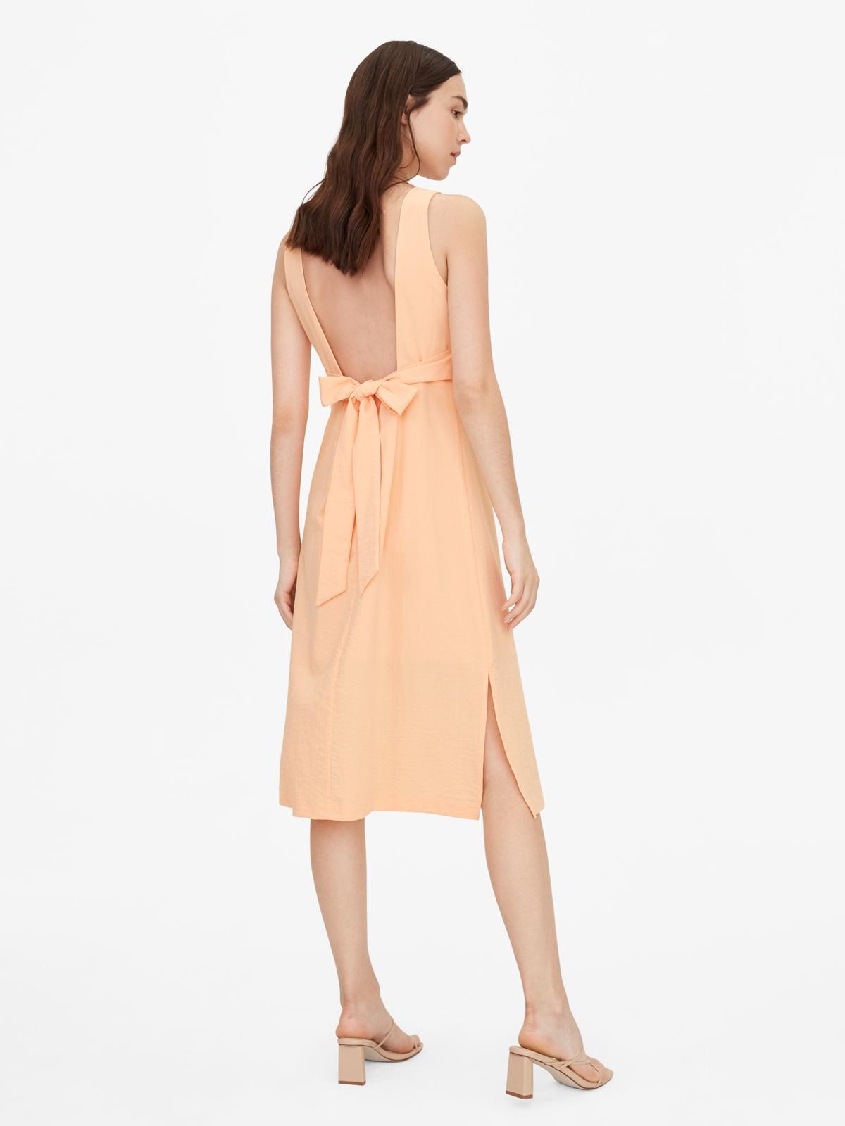 Open Tie Back Slit Dress - Orange