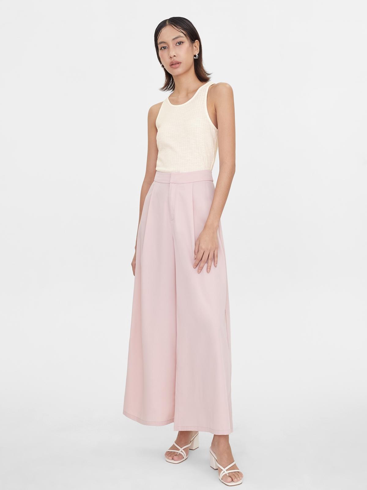 Pleated Wide Leg Pants - Pink