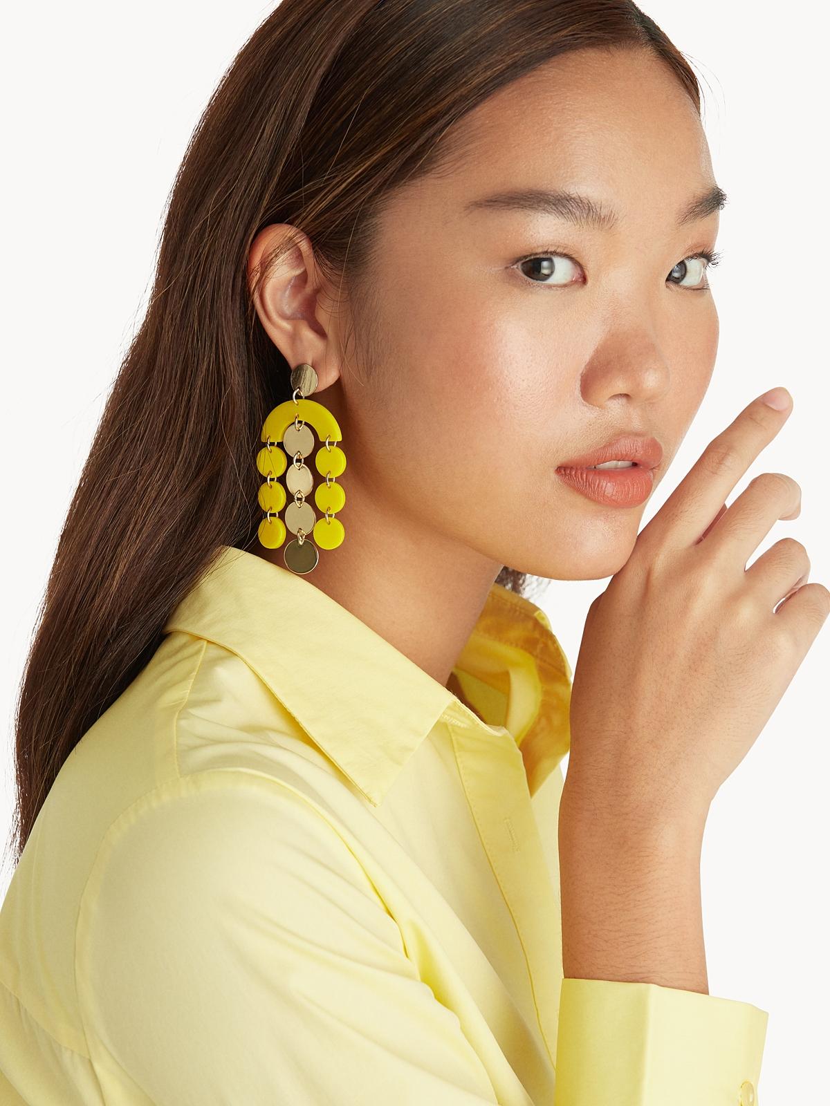 Two-Toned Disc Drop Earrings - Yellow