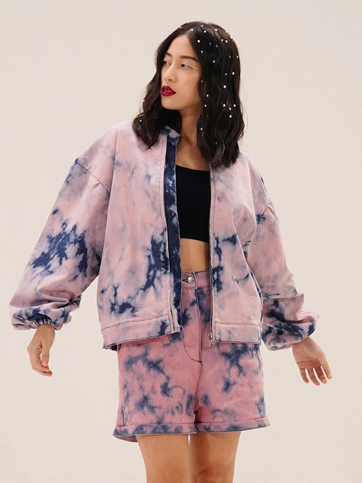 Nona x WSQ x TVF Isalia Denim Bomber Jacket Acid - Pink