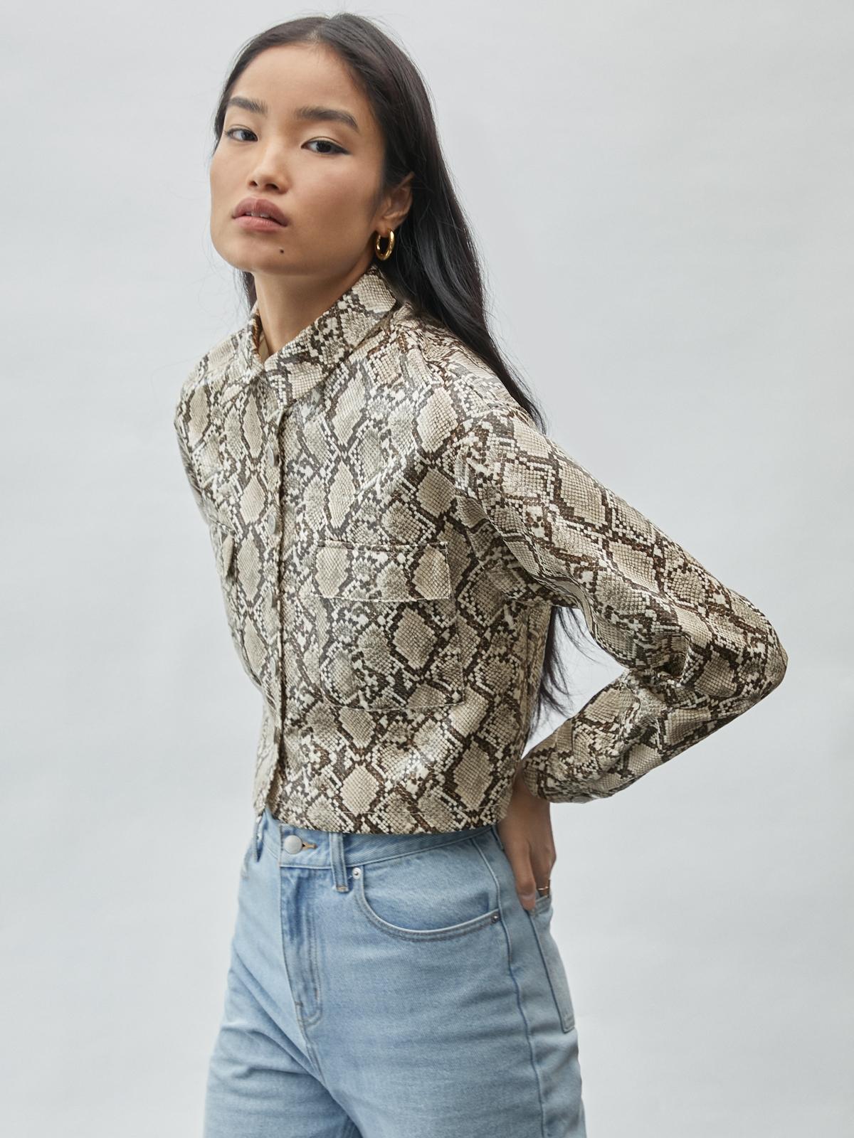 Snake Print Long Sleeve Jacket - Brown