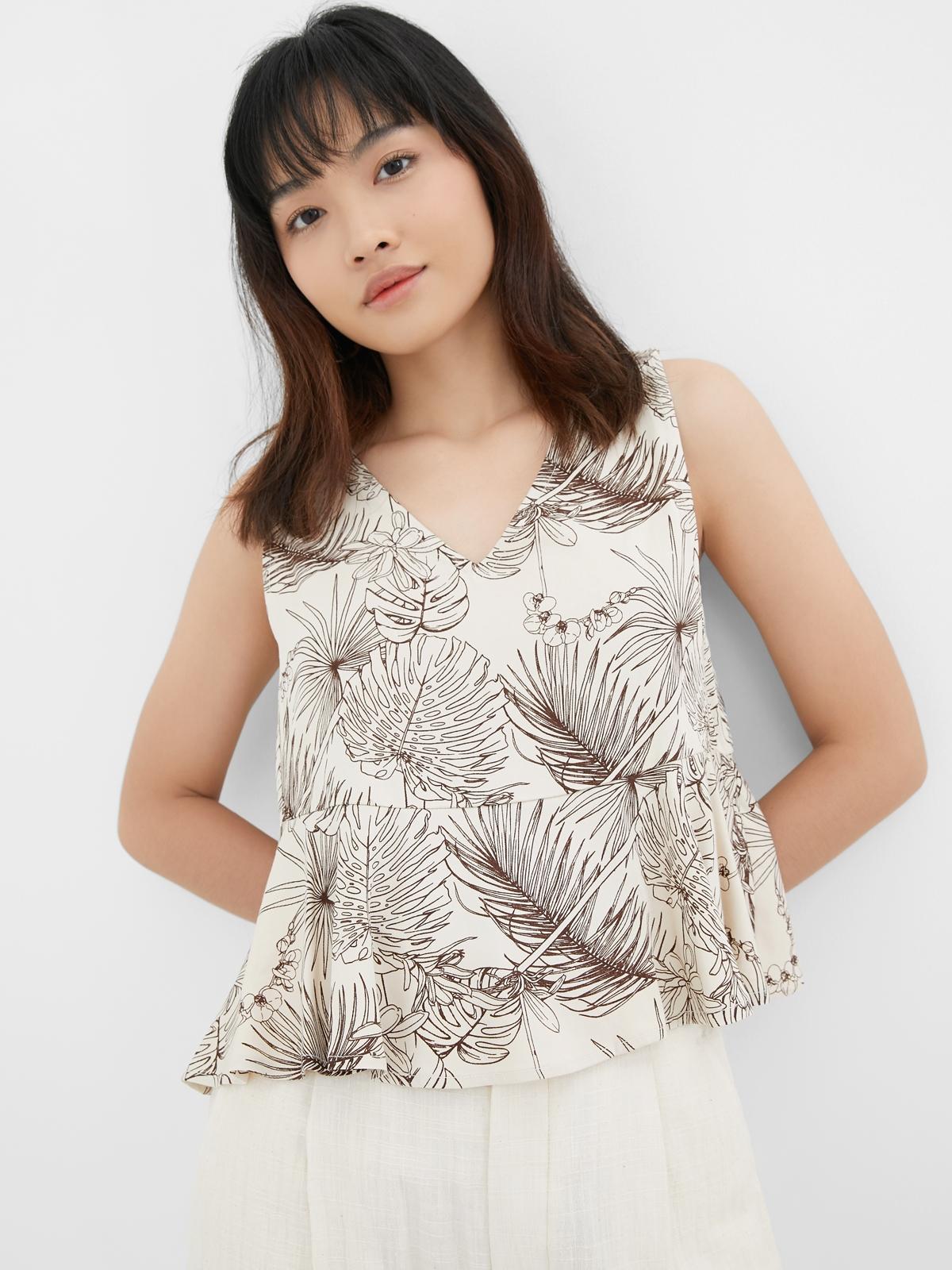 Floral Sleeveless Top - Brown