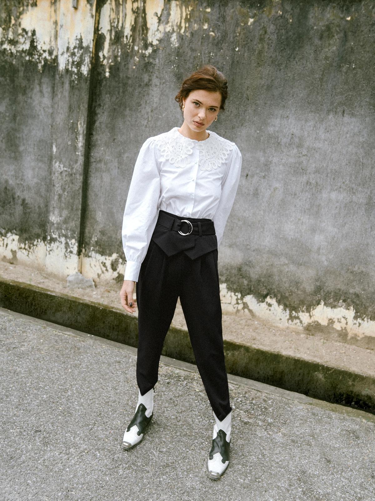 O-Ring High Waist Pants - Black