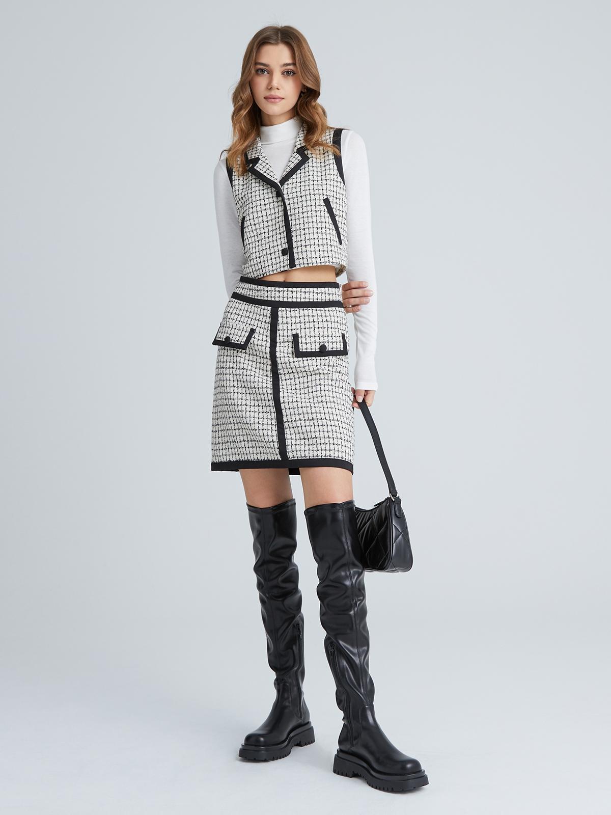 Mini Preppy Grid Pattern Skirt - Black/White