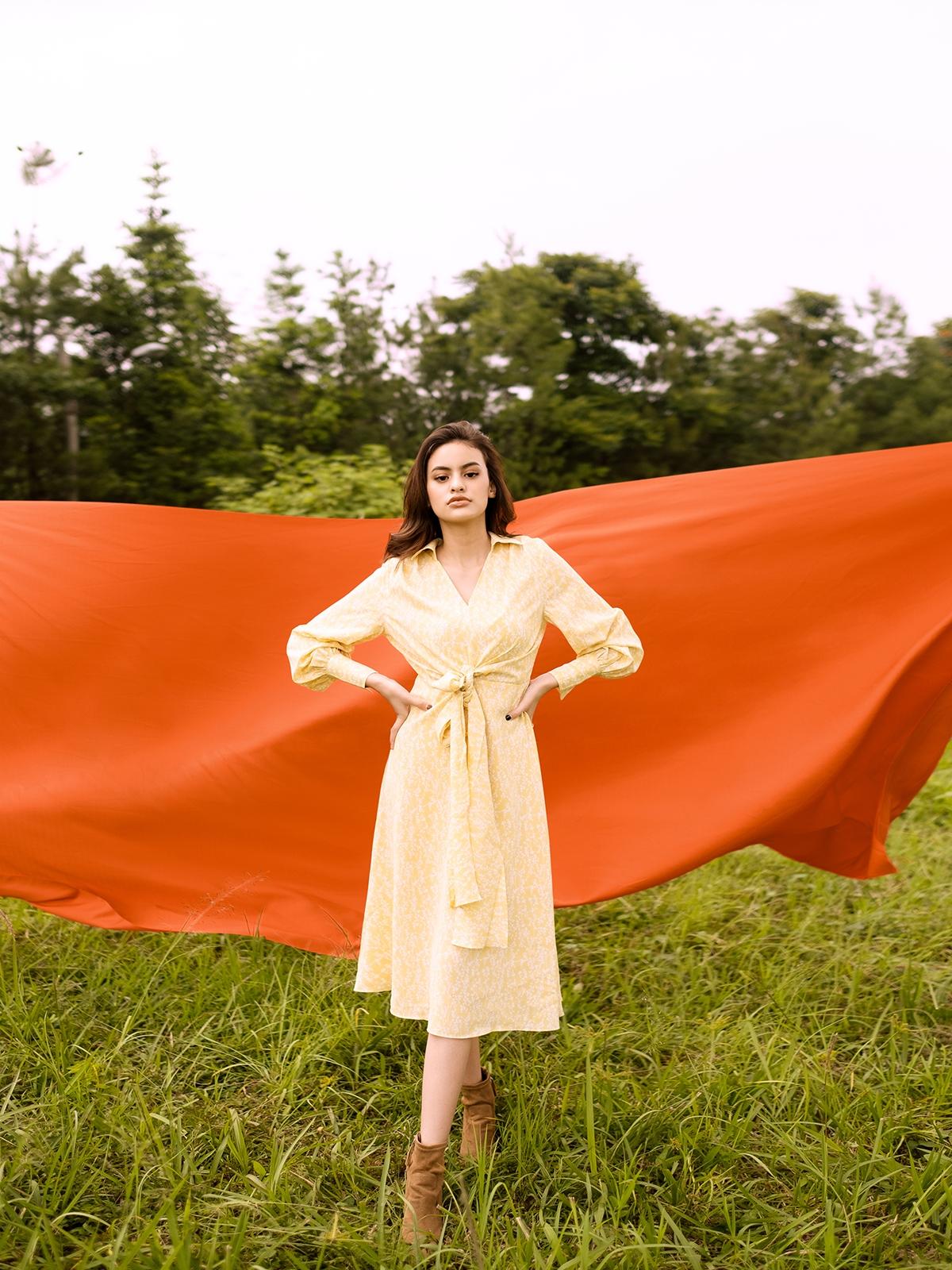 Midi Tie Waist Dress - Yellow