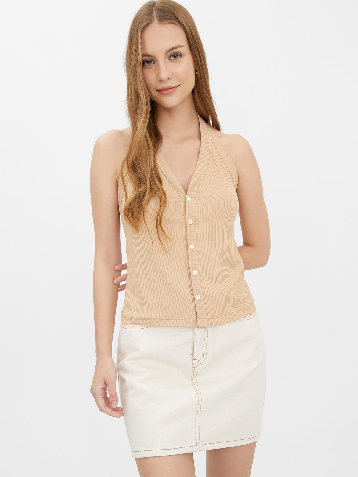 Sleeveless Open Back Top - Beige