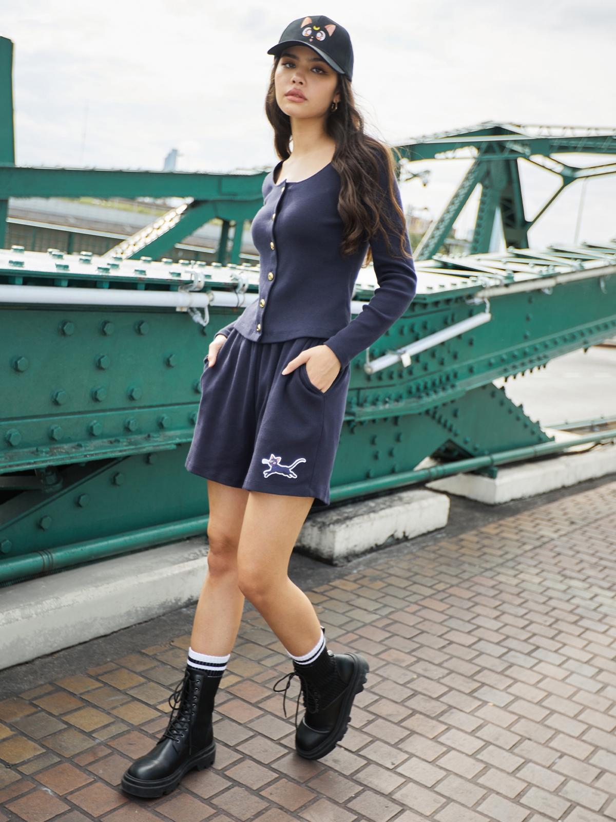 Sailor Moon™ x Pomelo Sustainable Luna High Waisted Shorts - Black