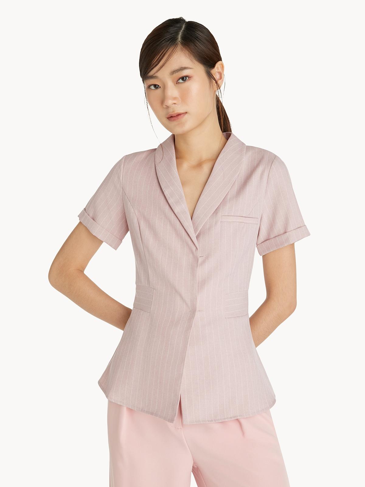 Pinstripes Cuffed Sleeve Shirt - Pink