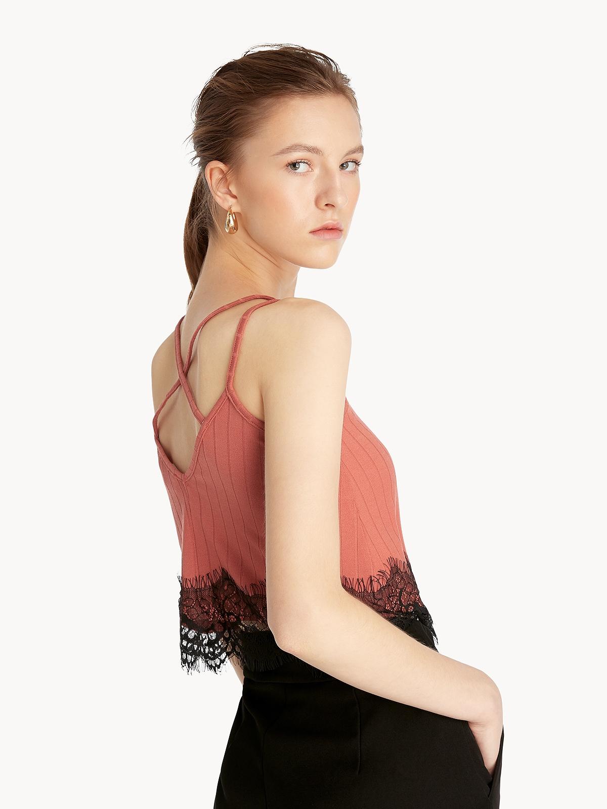 Strappy Lace Hem Tank - Pink