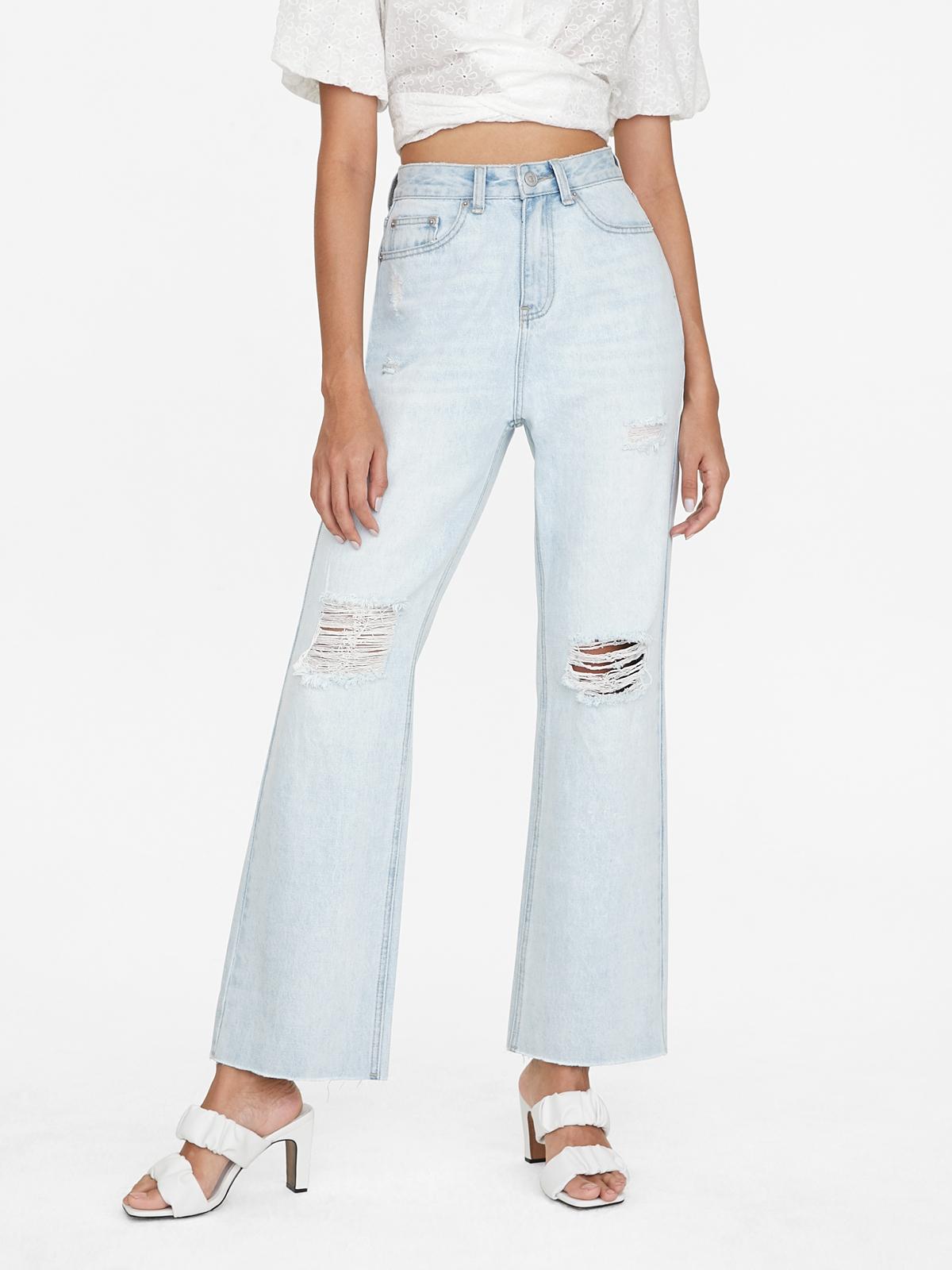 Ripped Wide Leg Jeans - Light Blue