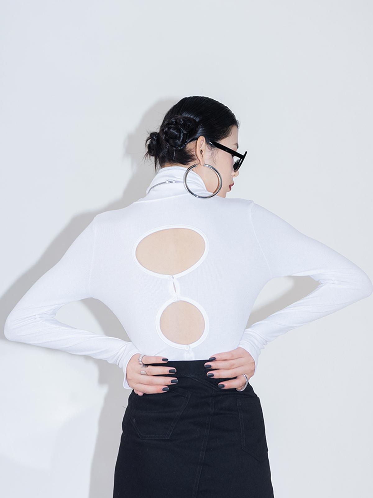 Long Sleeve Cut Out Shirt - White