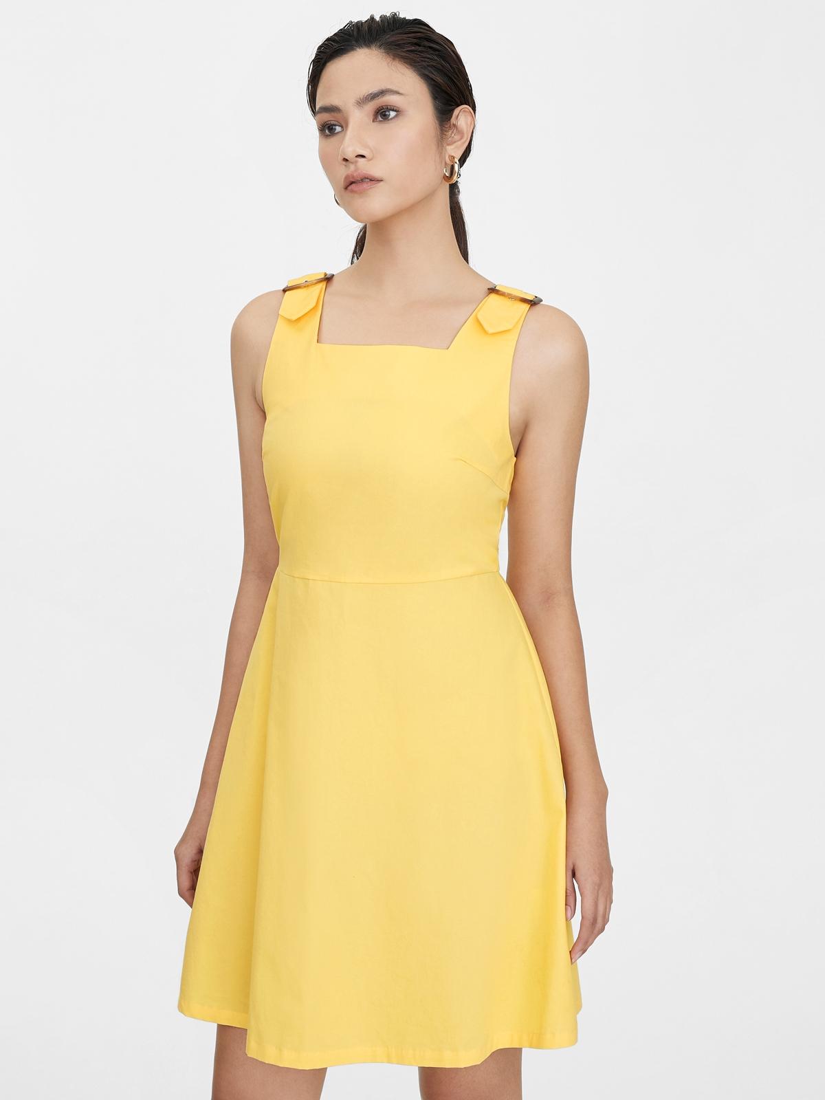Mini Buckle Straps Dress - Yellow