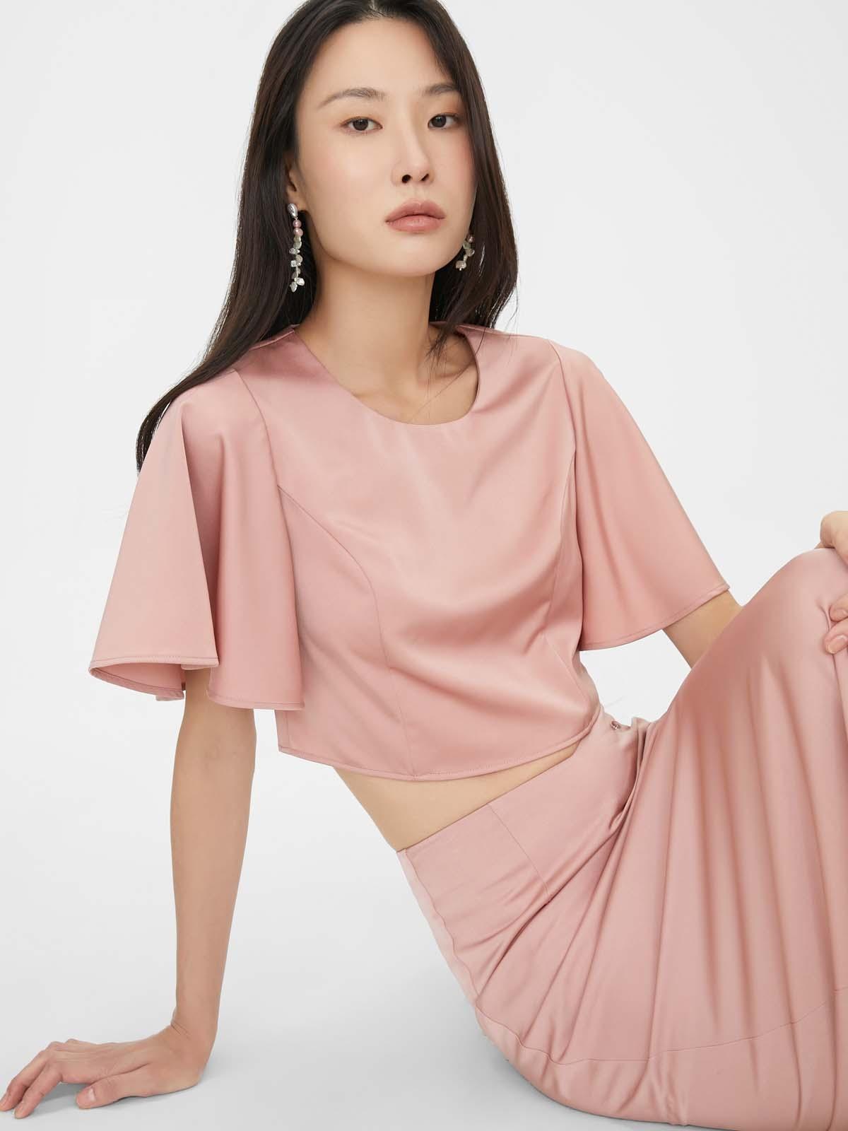 Butterfly Sleeve Crop Blouse - Pink Gold