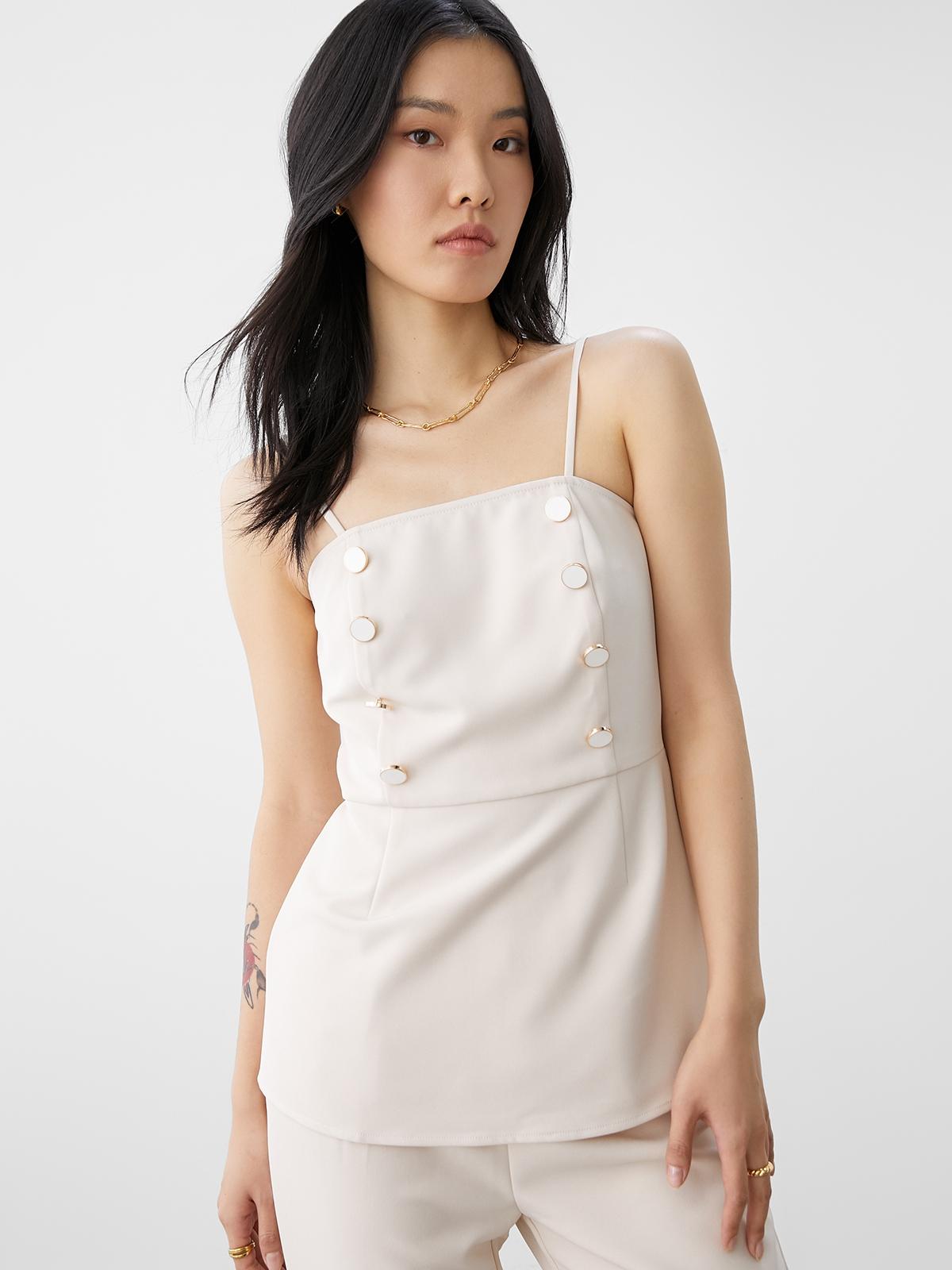 Button-Detailed Camisole Top - Cream