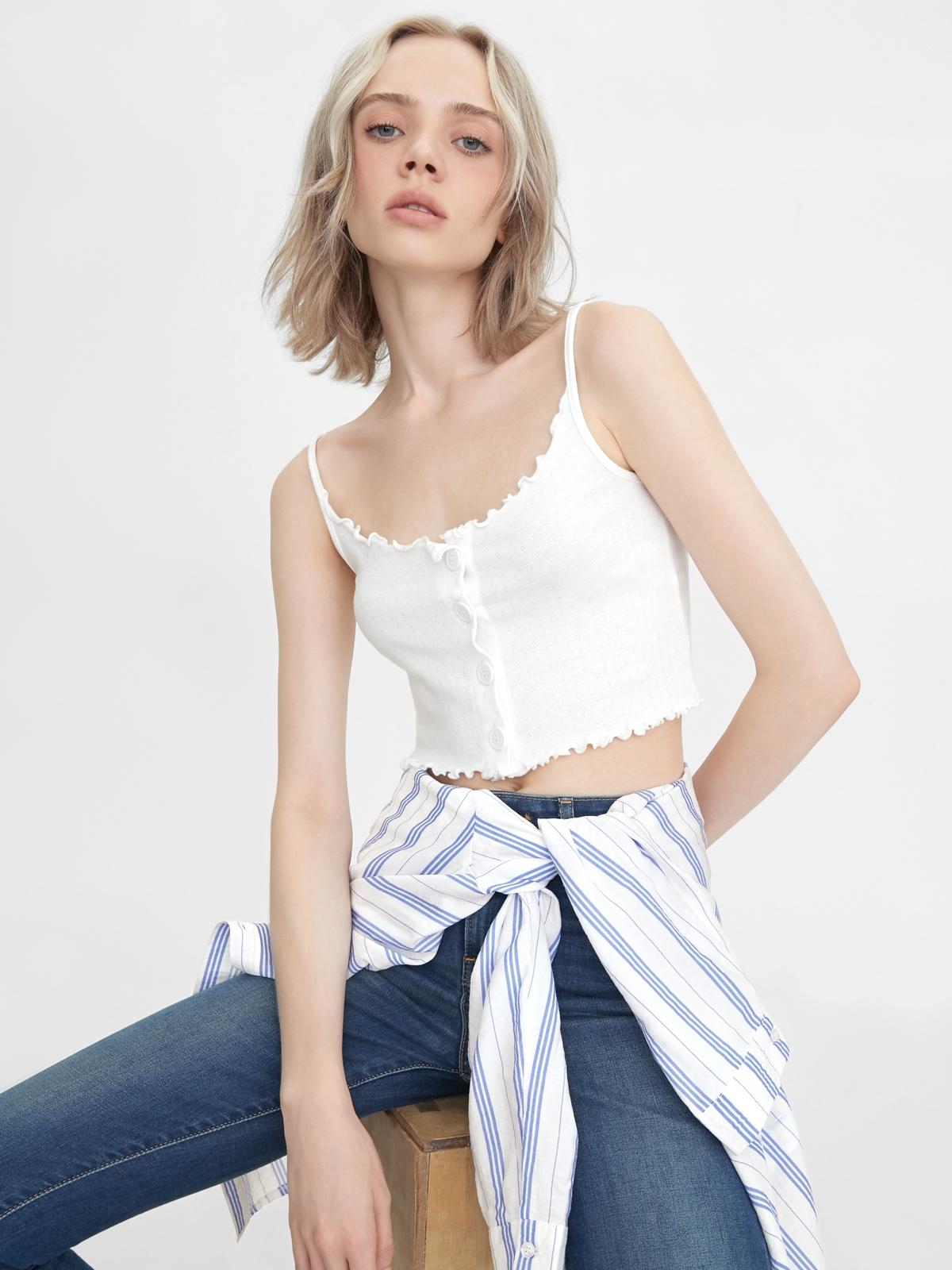 Sustainable Buttoned Frill Cami - White