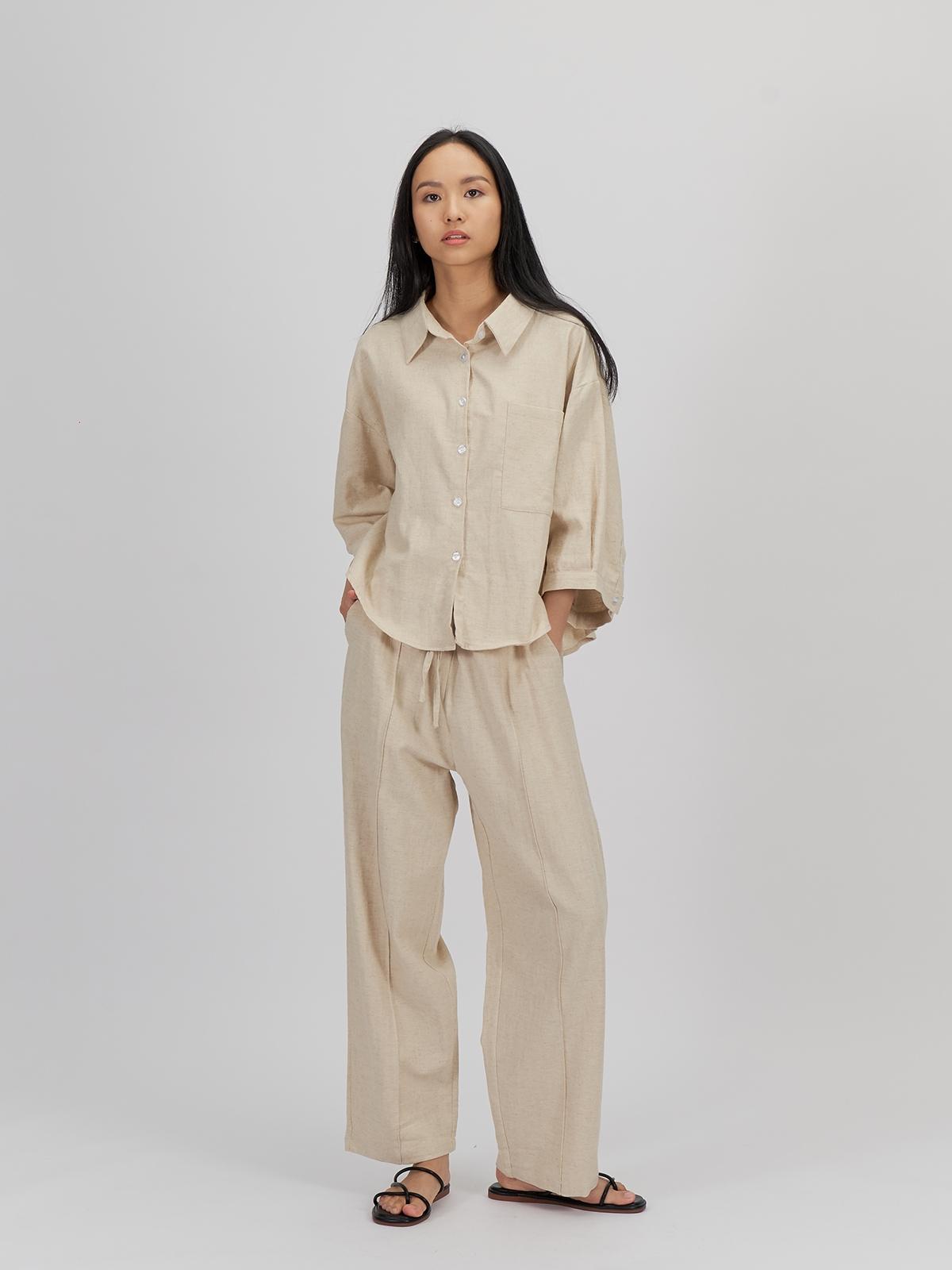 Asa Wide Sleeve Short Blouse - Beige