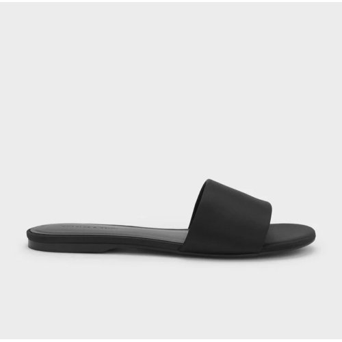 Satin Slide Sandals - Black Textured