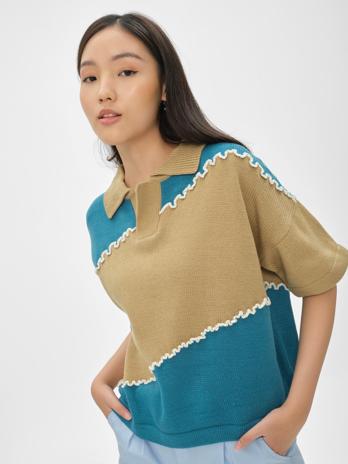 Pomelo Exclusive Montage Polo - Cream Blue