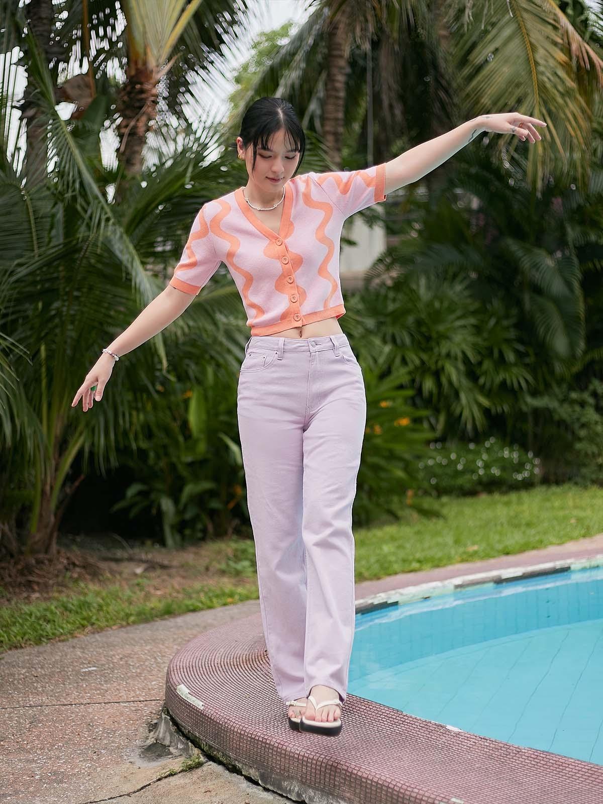 Mid Waisted Straight Leg Jeans - Purple