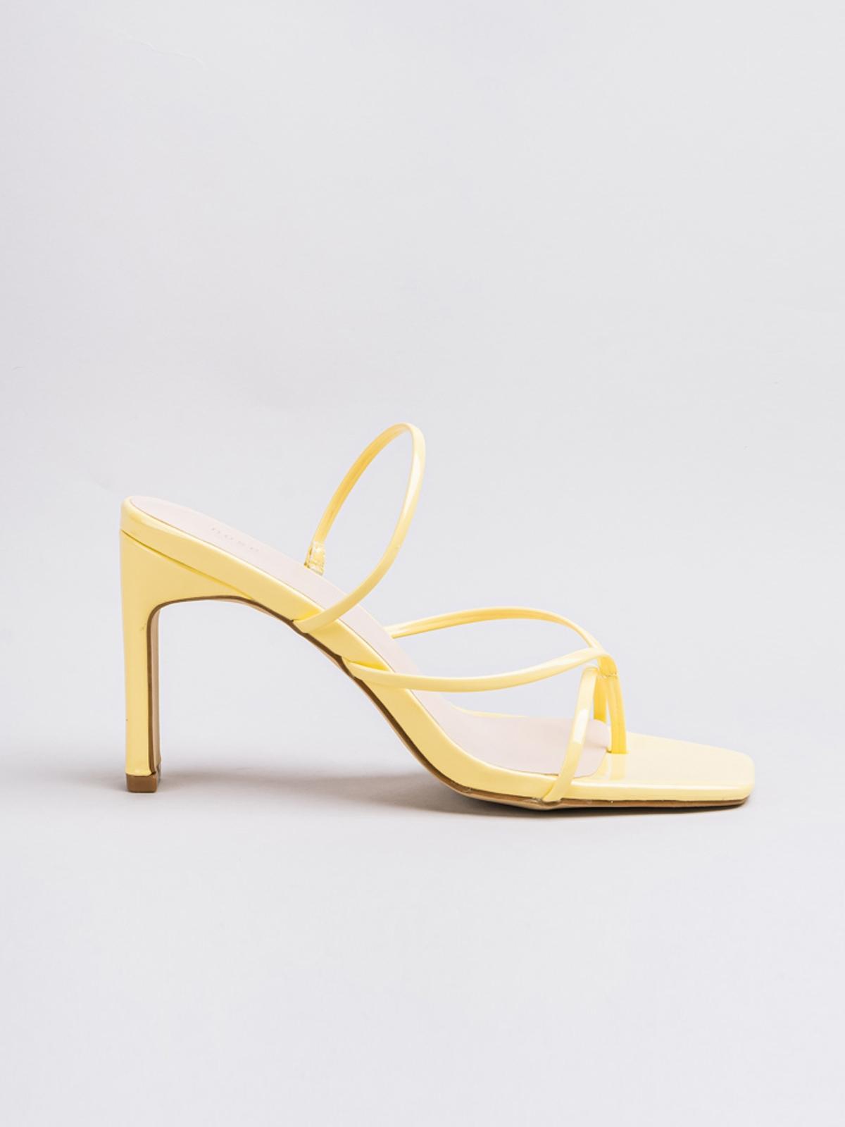 Square Toe Strappy Thong Heel Sandal - Yellow