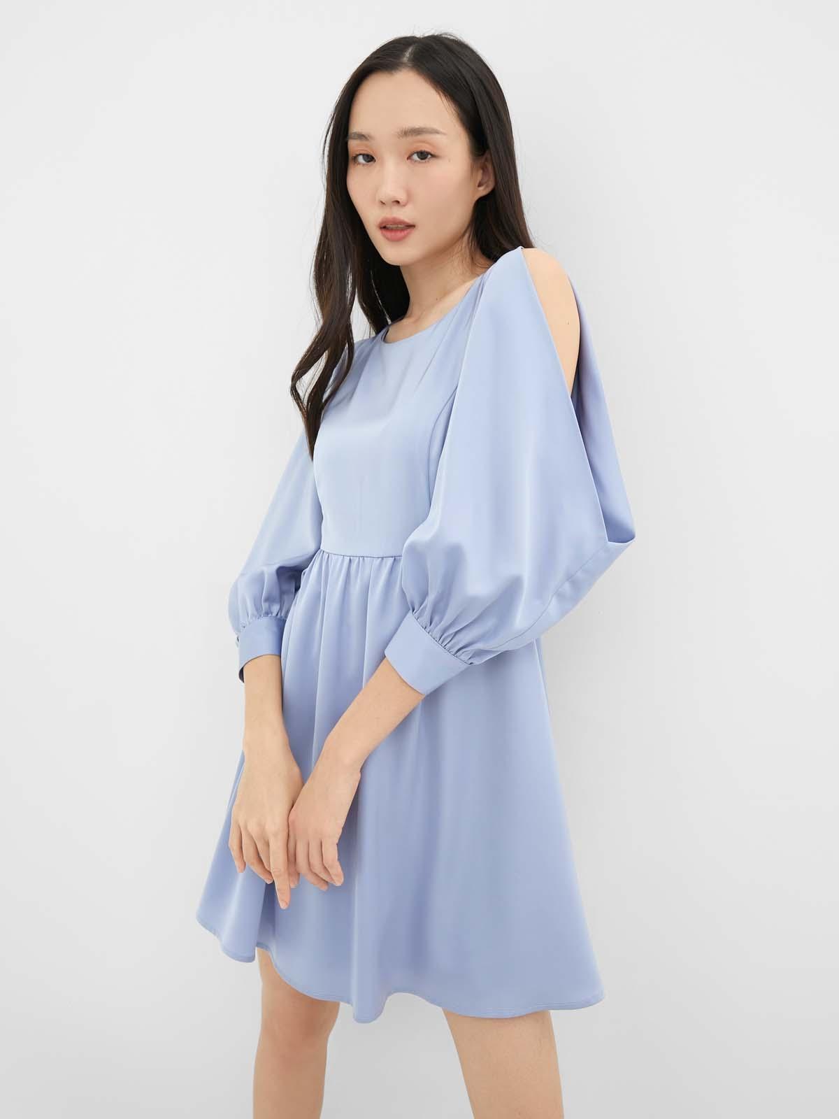 Shoulder Cut Out Mini Dress - Blue Shoulder Cut Out Mini Dress - Blue