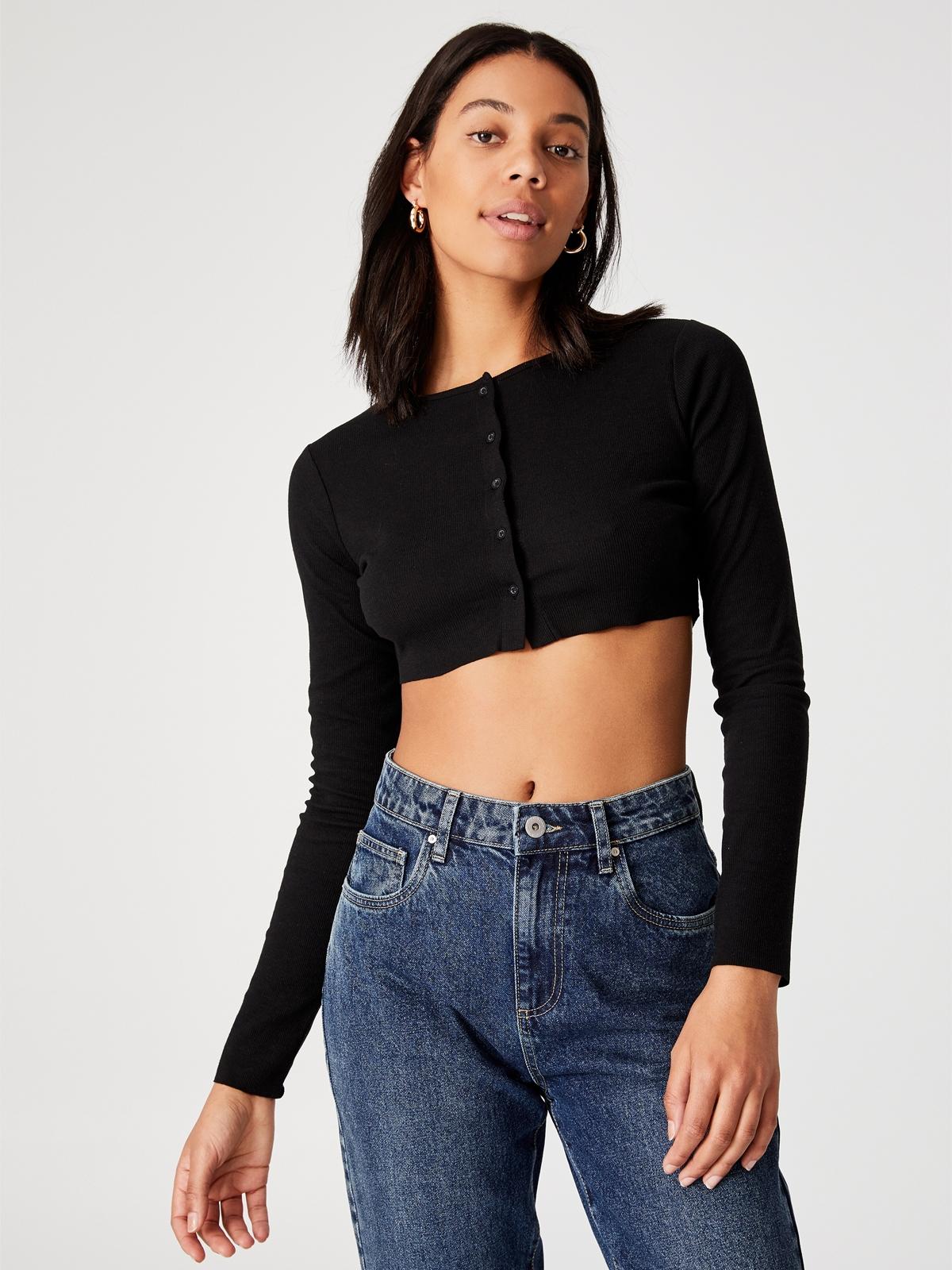Cori Micro Cropped Cardigan - Black