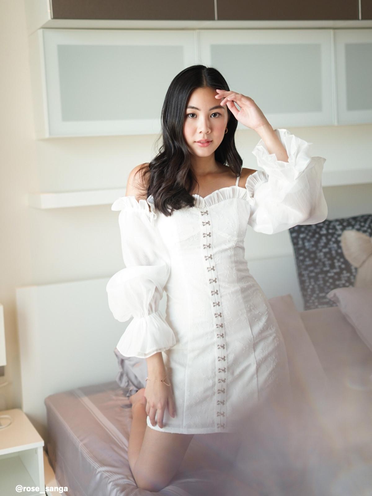 Off Shoulder Ruffled Dress - White