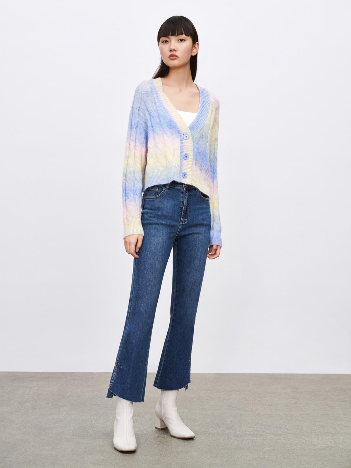 Front Pocket Flared Jeans - Blue