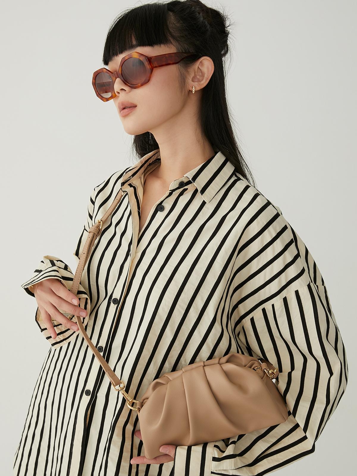 Pleated Shoulder Bag - Beige