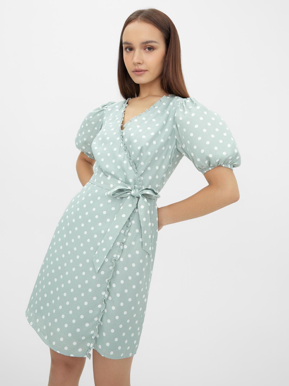 Puffed Sleeve Wrap Dress - Mint