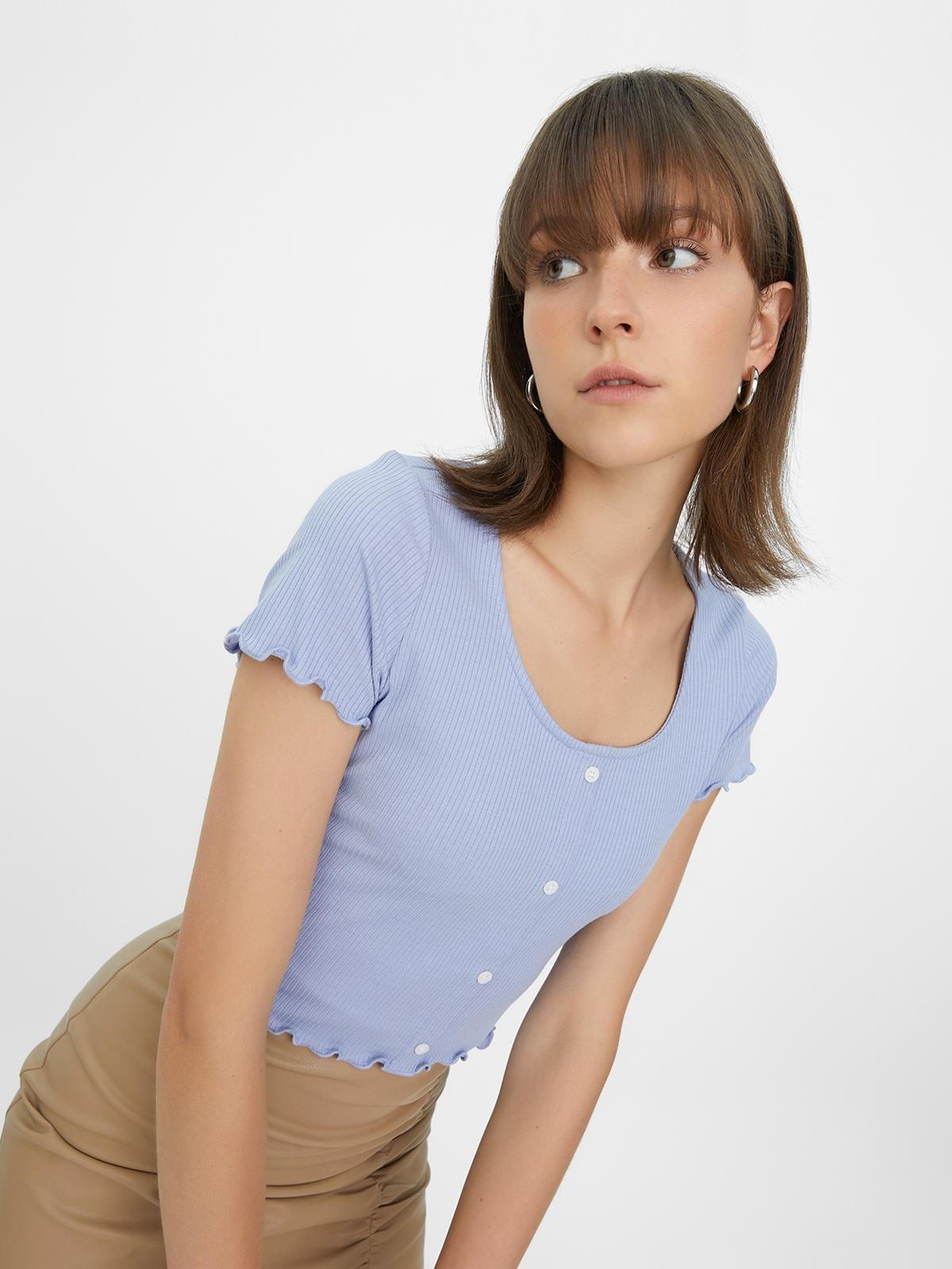 Ribbed Crop Tops - Stone Blue