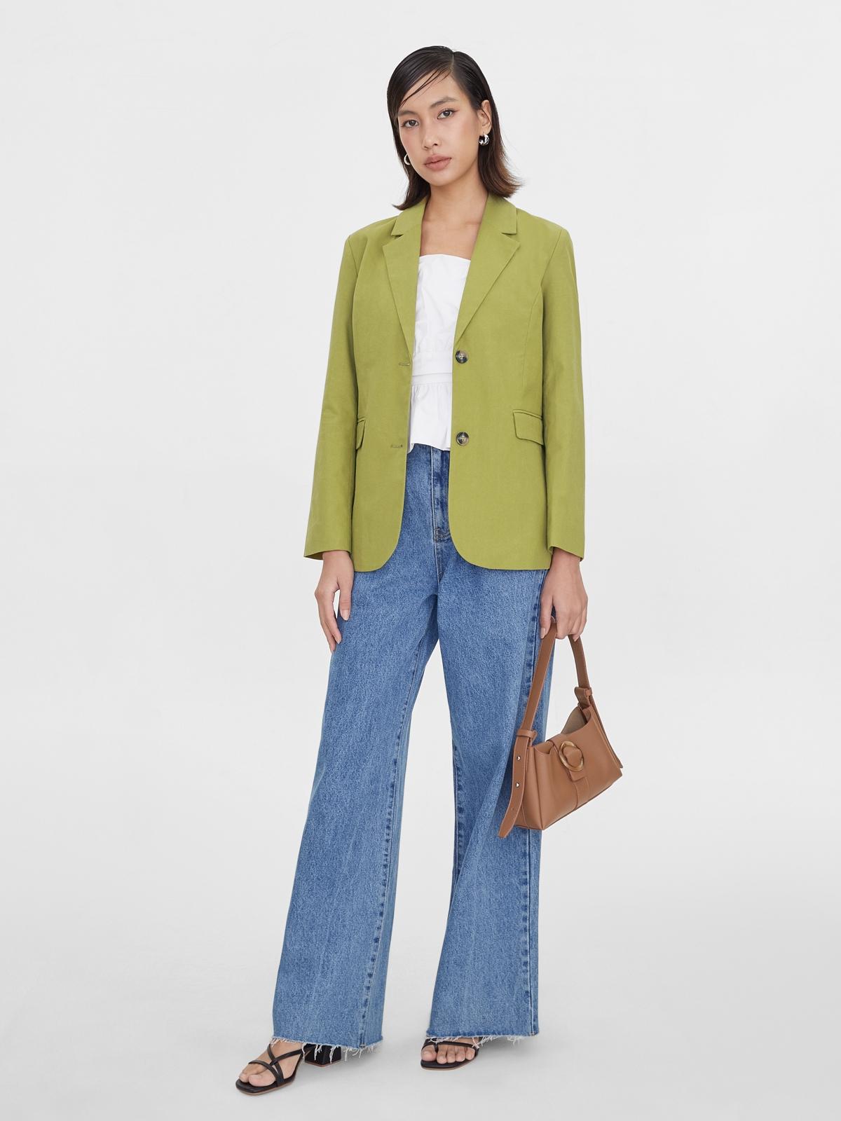 Double Button Oversized Blazer - Green