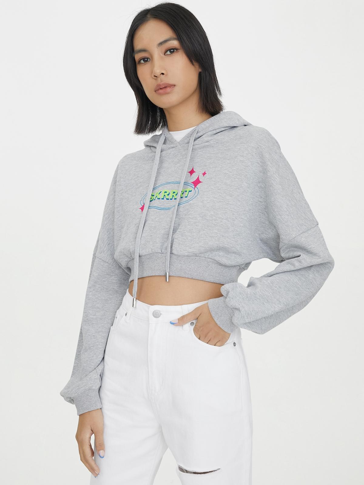 Skrrrrt Cropped Graphic Hoodie - Light Grey
