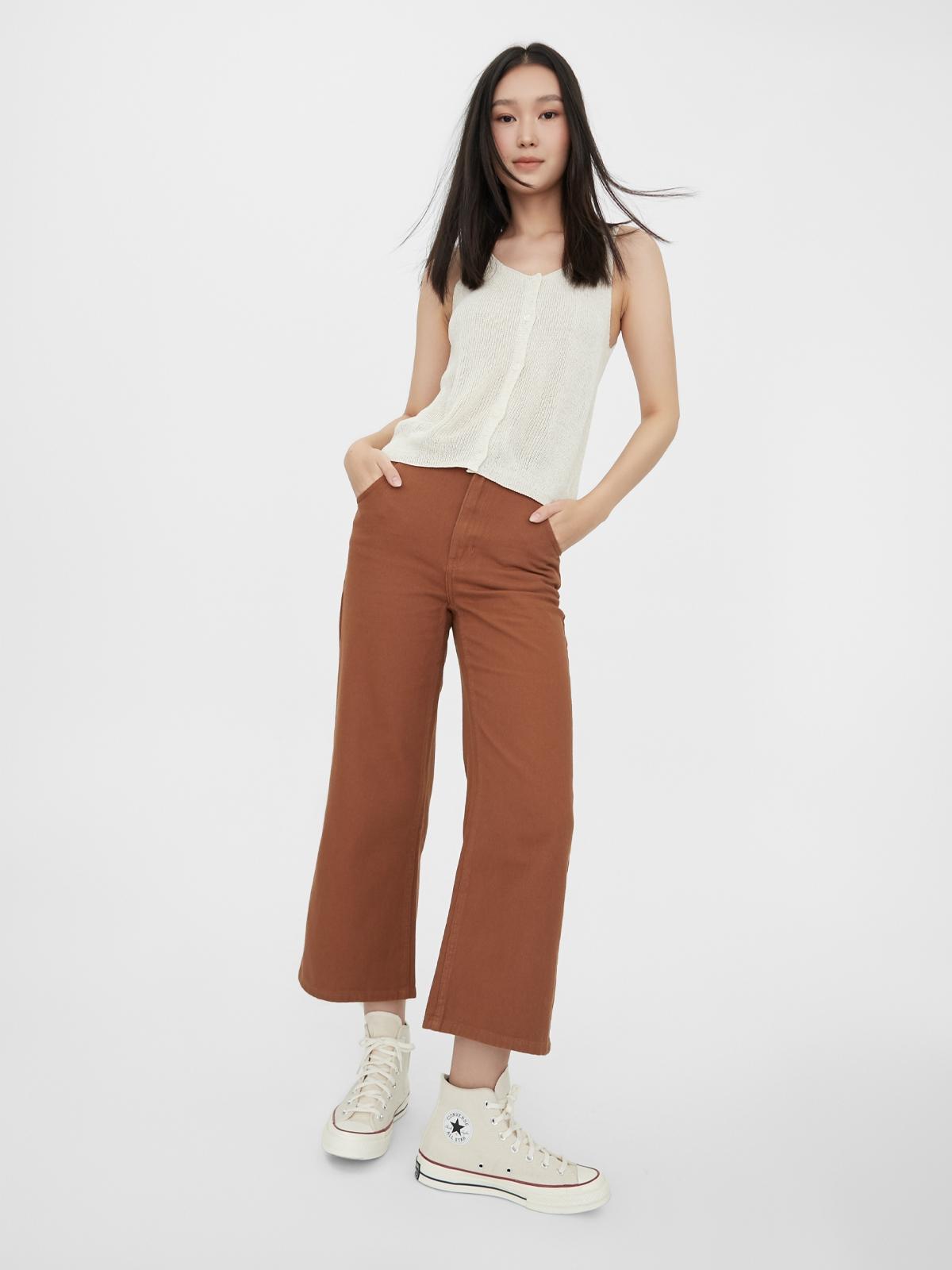 High Waisted Wide Leg Jeans - Brown