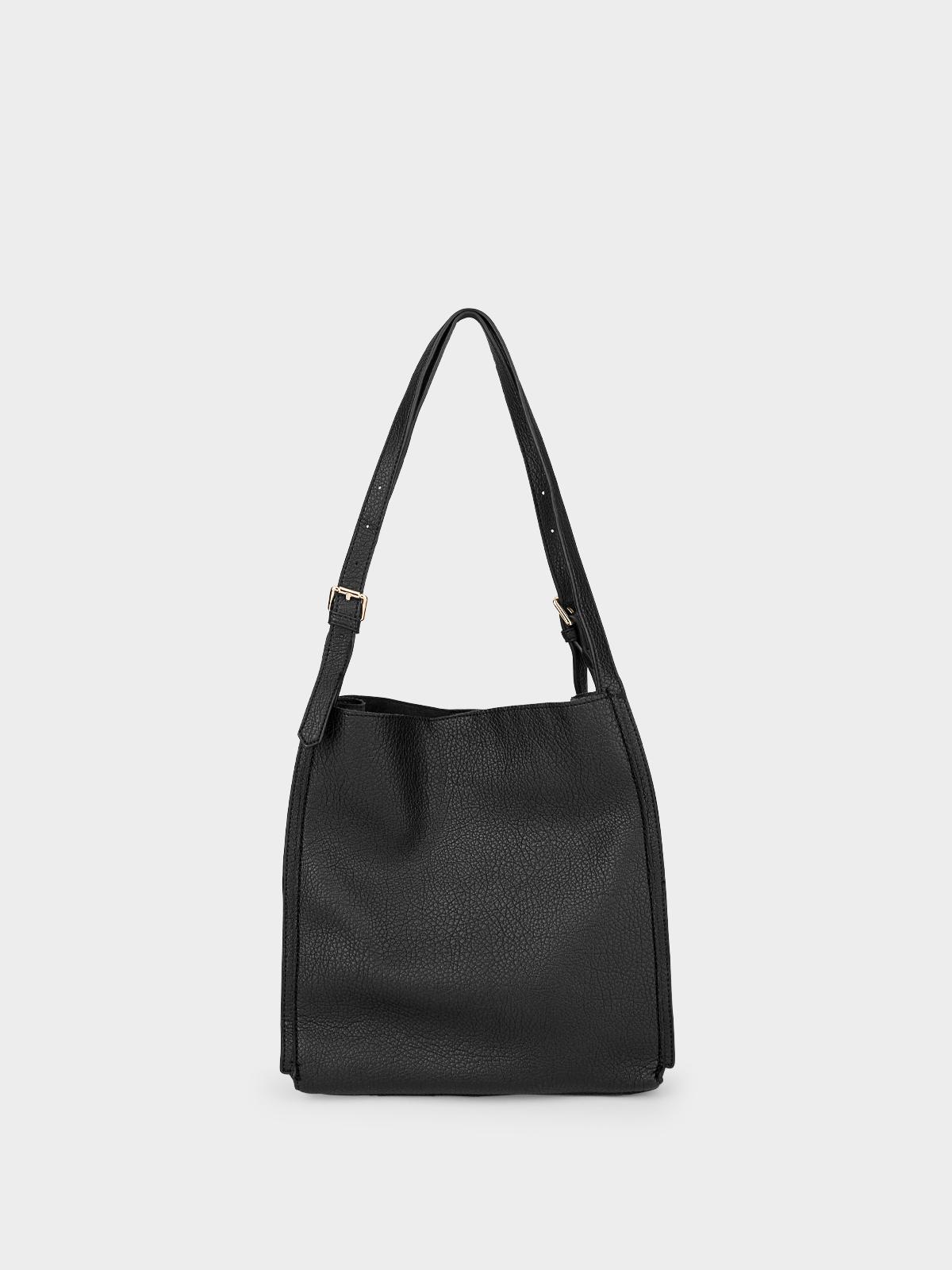 Faux Leather Adjustable Tote - Black