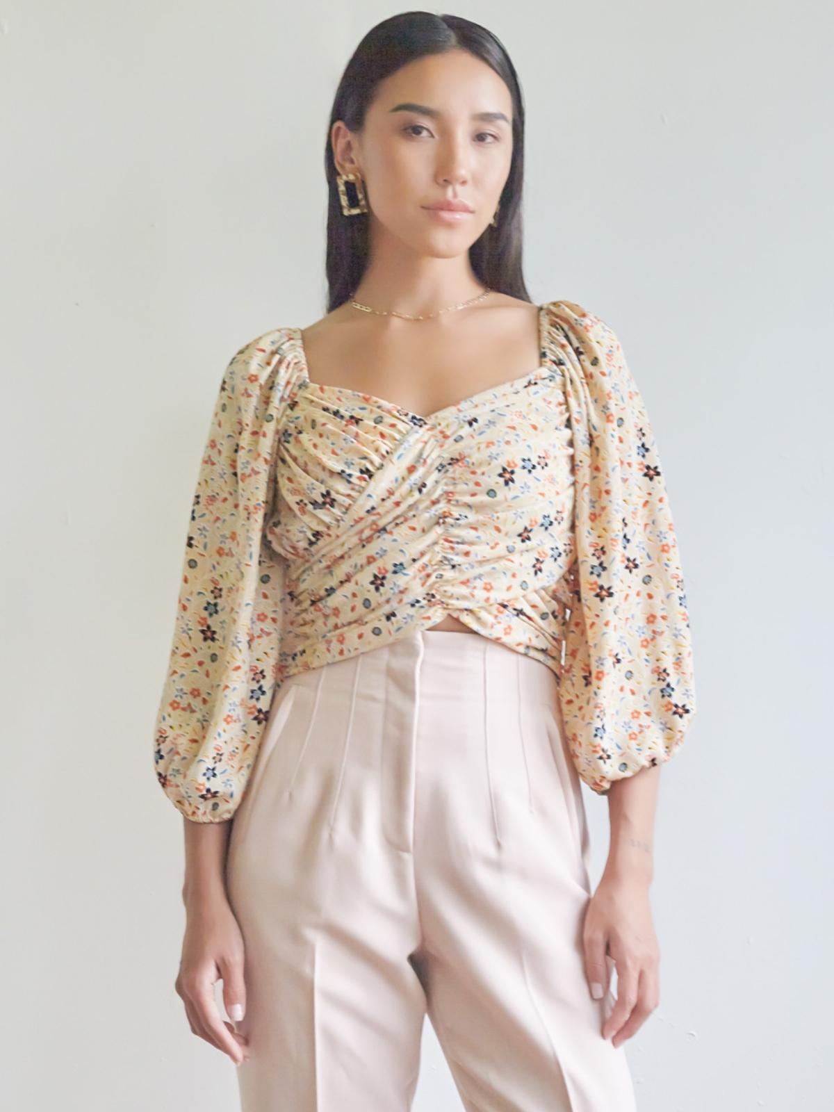 Front Gathered Long Puffy Sleeves - Orange