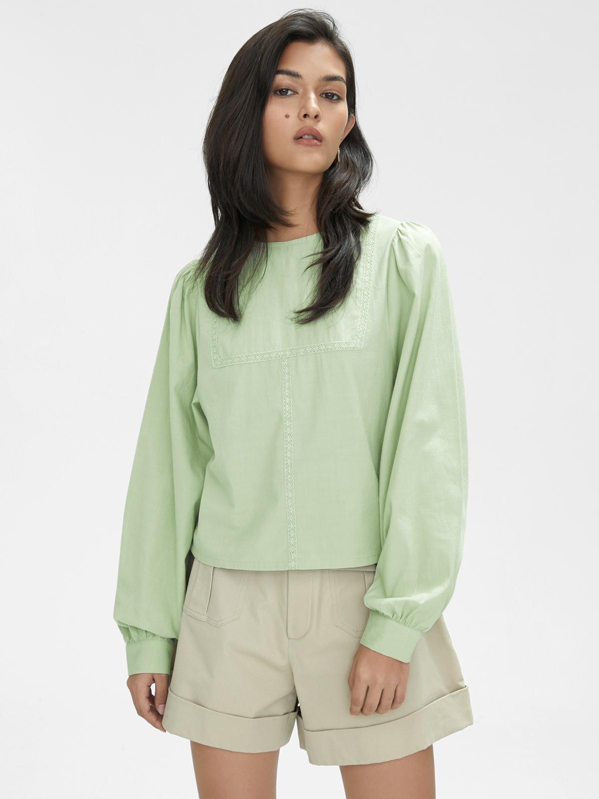 Long Sleeve Cuffed Sleeve Blouse - Green