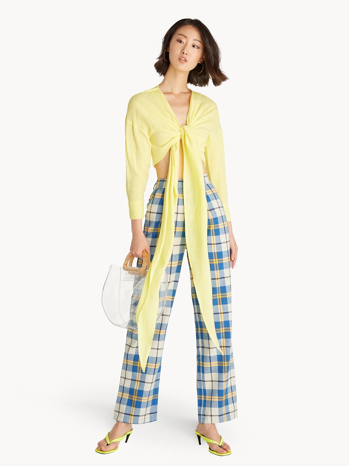 Front Knot Cropped Full Sleeves Top - Yellow
