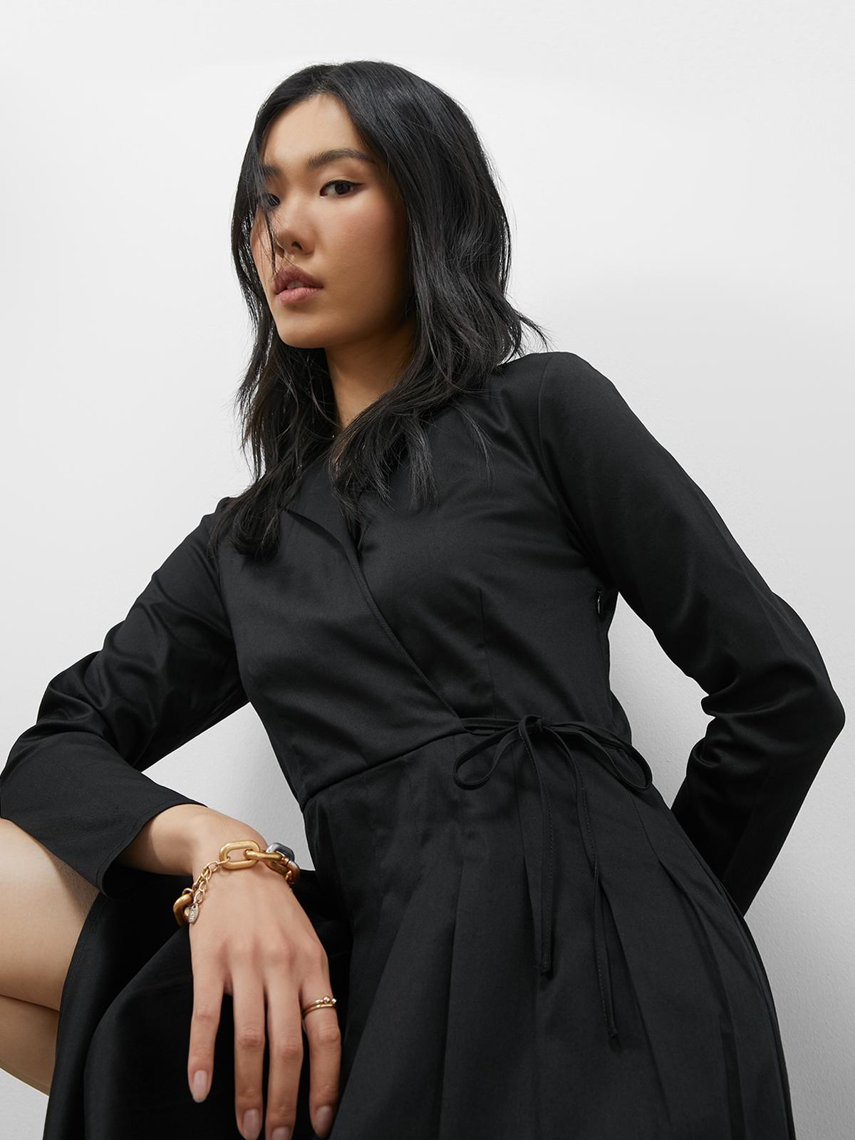 Pomelo + Pantone Sustainable Feminine Pleated Mini Dress - Black