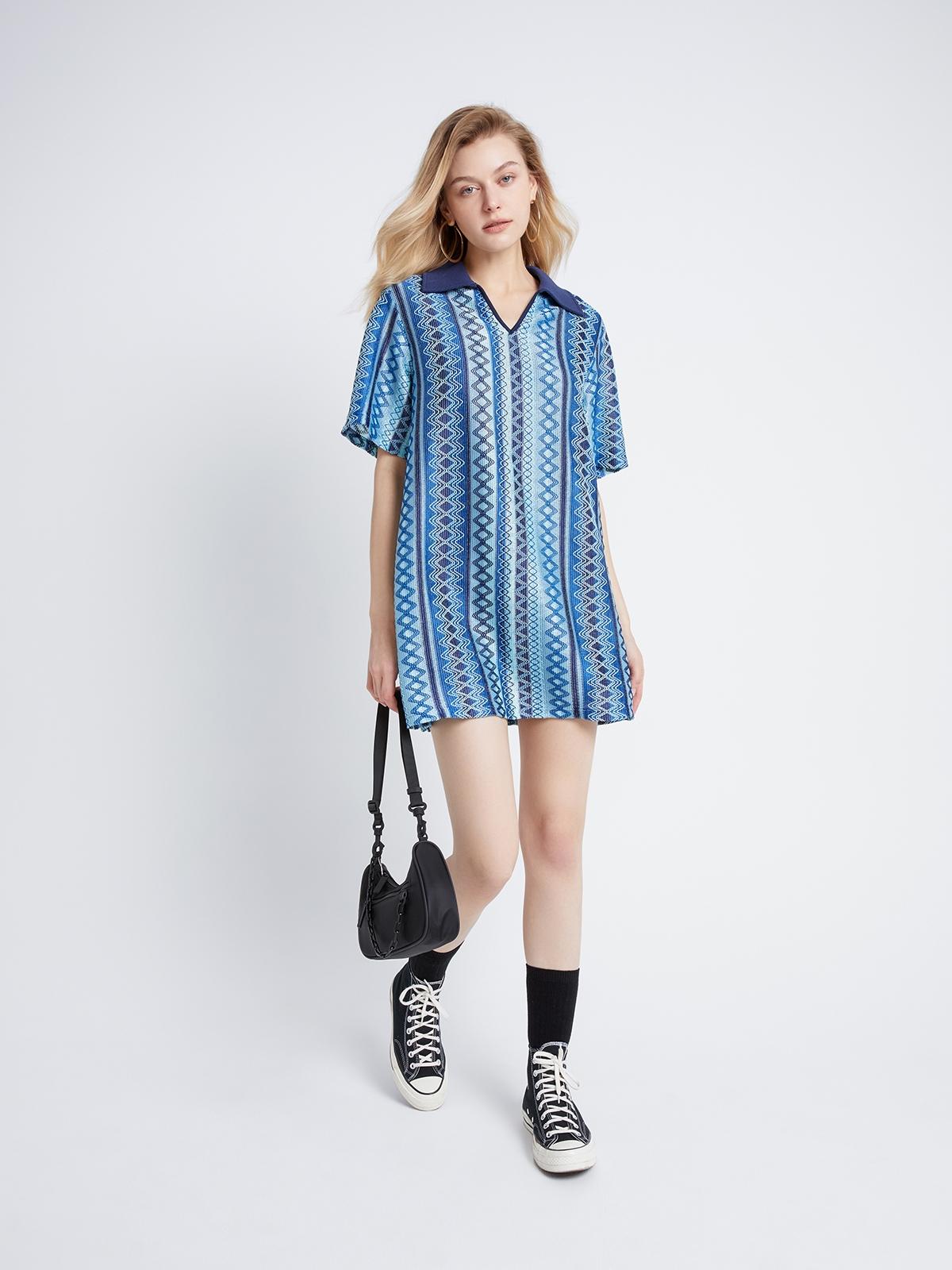 Striped Shirt Dress - Navy