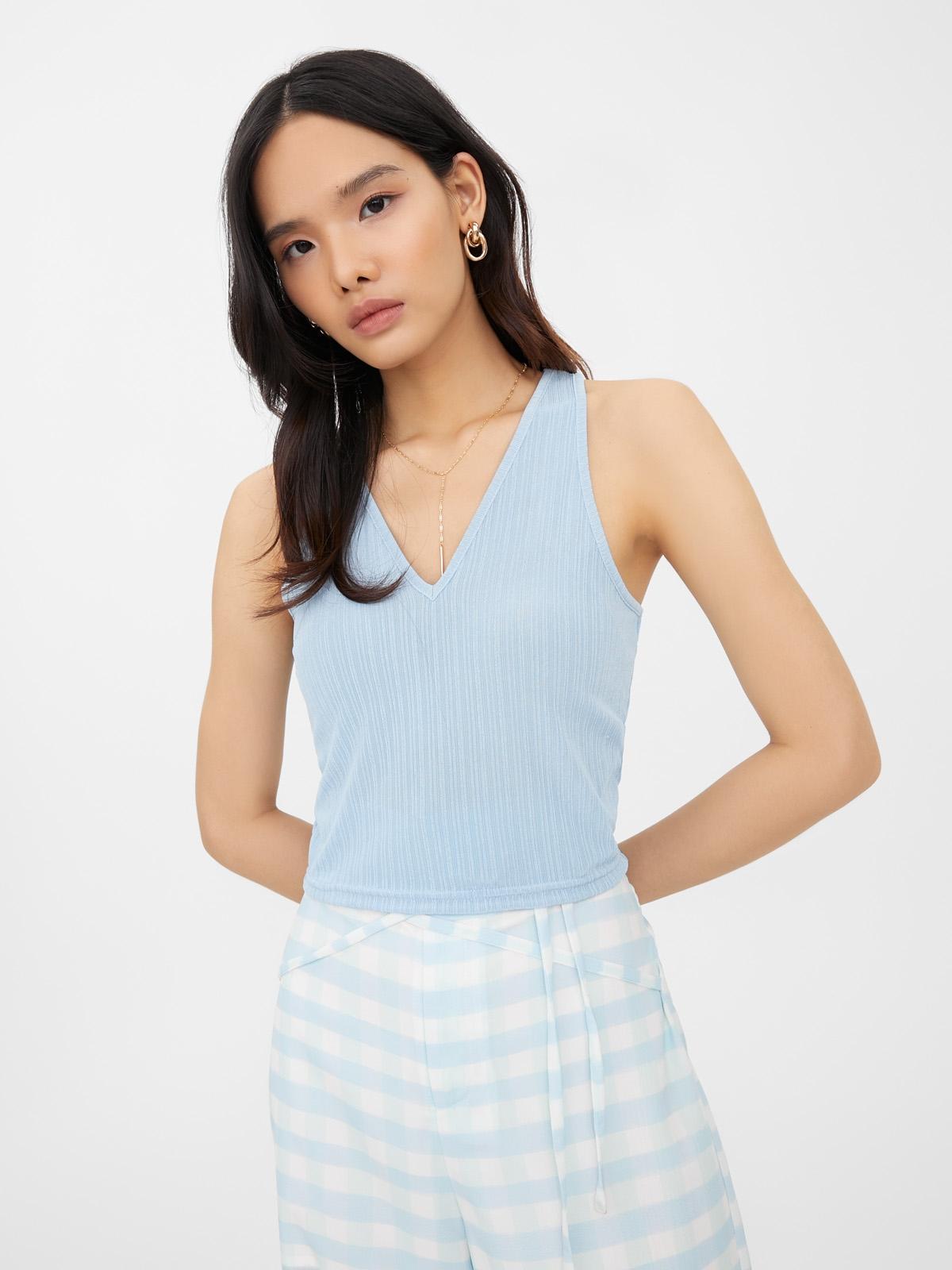 Rib-Knit Crop Top - Blue