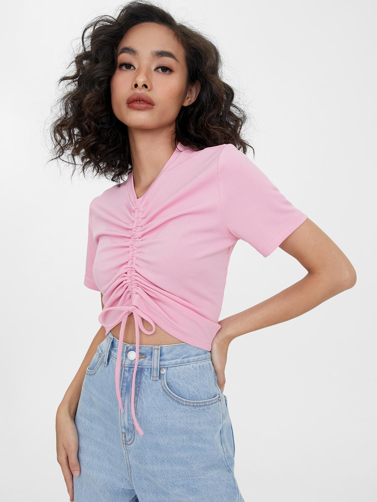 Center Ruched Crop Top - Pink