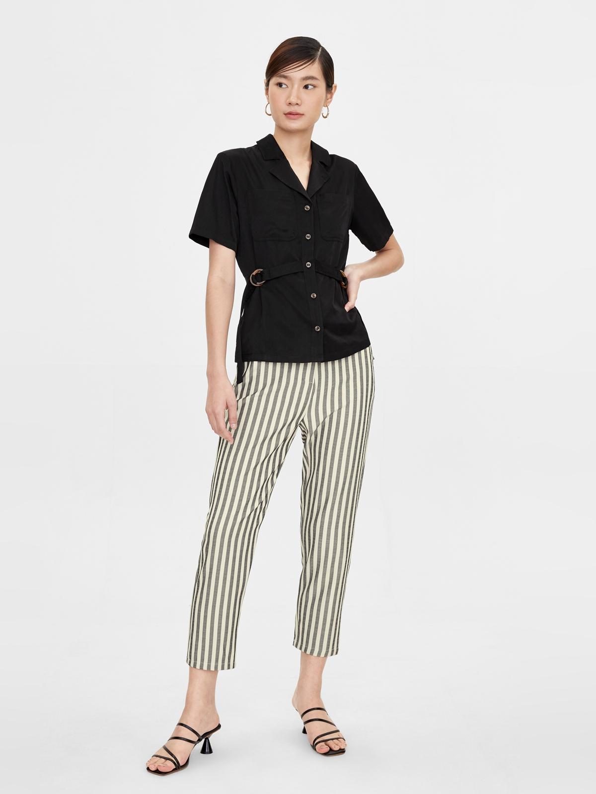 Double Buckle Short Sleeves Blazer - Black