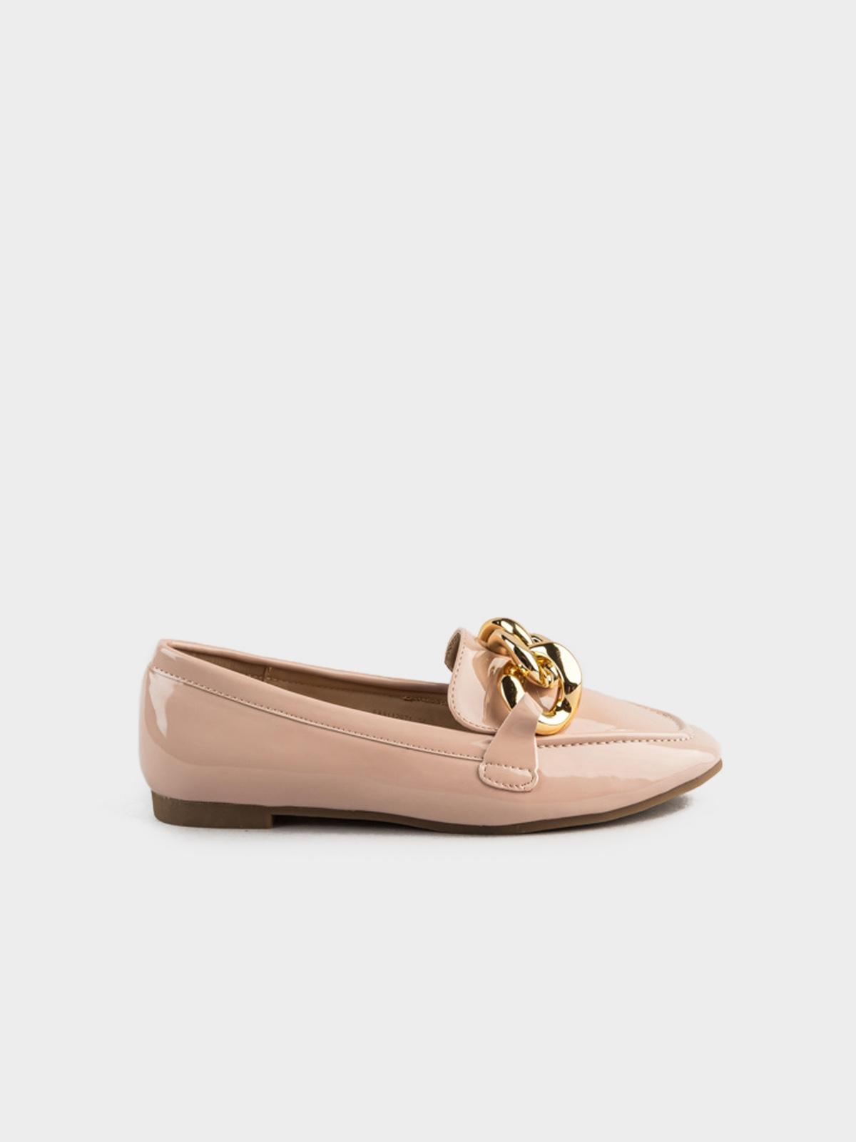 Metal Chain Embelished Loafers - Pink