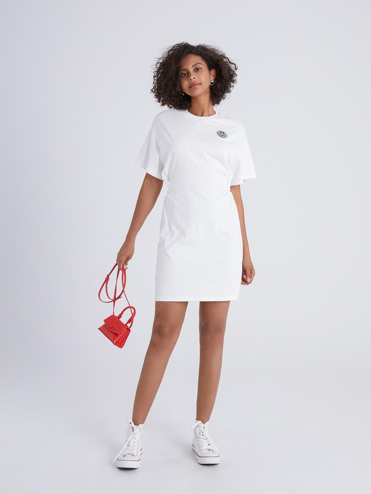 Basic Short Sleeve T-Shirt Dress - White Basic Short Sleeve T-Shirt Dress - White