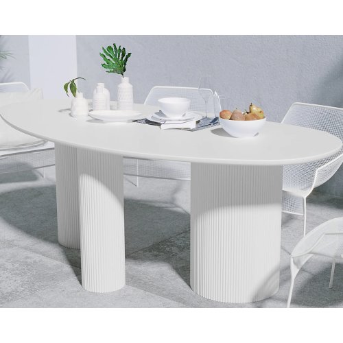 Belmar 200cm Curved Outdoor Concrete Dining Table in White
